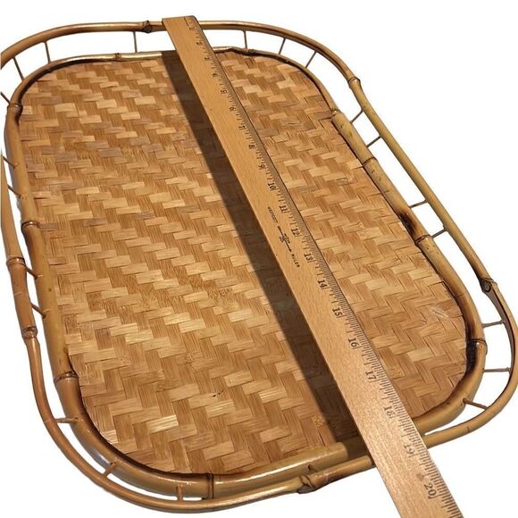Rattan Bamboo Tan Woven Tray Size 18.5 x 13 Inches - Picture 6 of 7